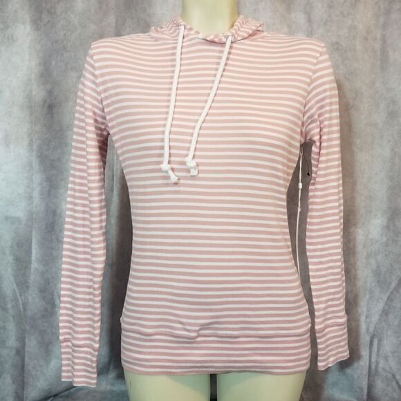 Caslon Pink & White Striped Hoodie Size Small - Picture 2 of 5
